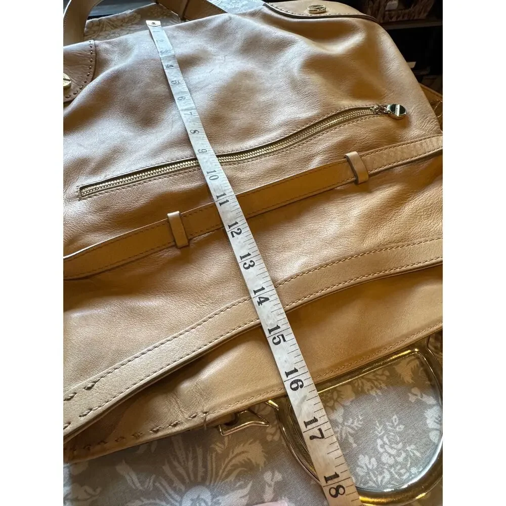 Borbonese Made in Italy Tan Leather Foldover Crossbody Shoulder Bag Purse